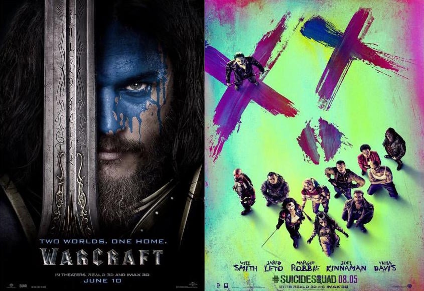 Warcraft and Suicide Squad movie posters