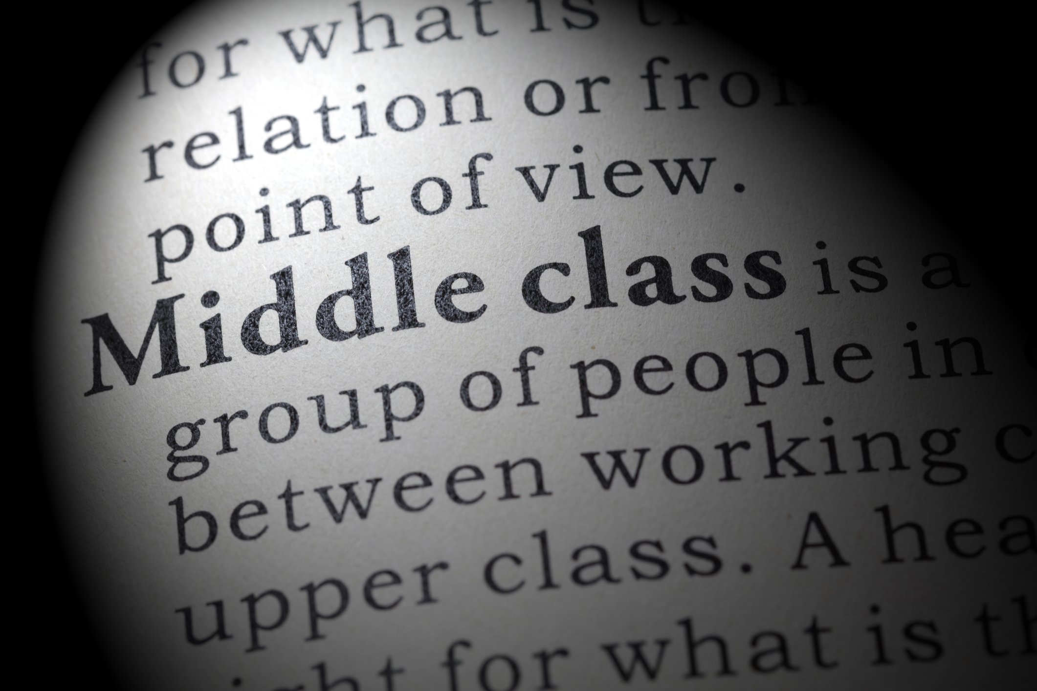 Close-up of text defining "middle class"