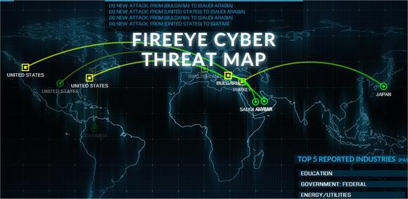 FireEye's real-time threat detection map.