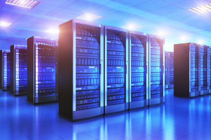 A server room in a data center