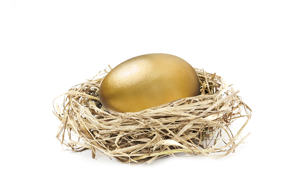 A golden egg sitting in a nest.