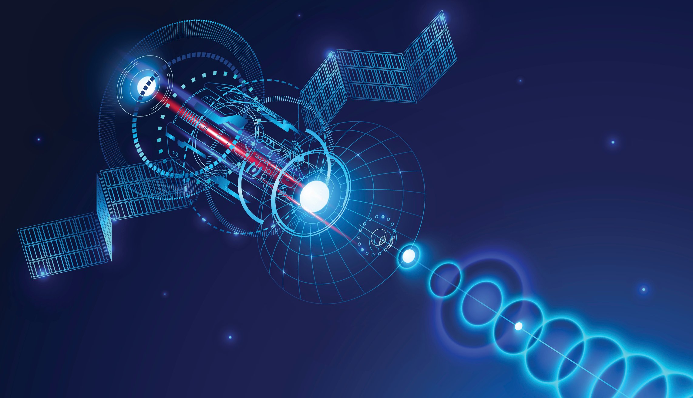 Satellite in space beaming a signal