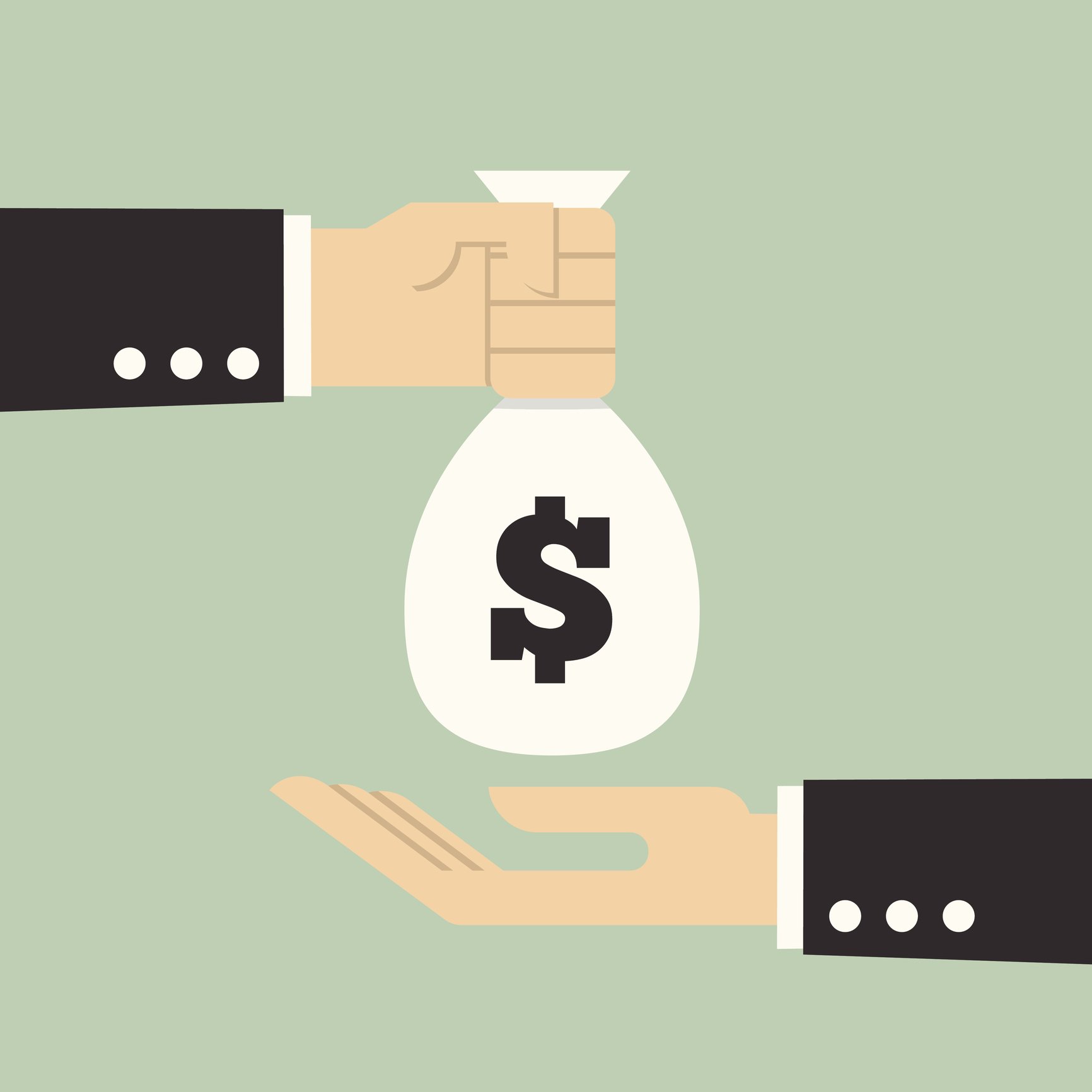 hands exchanging money bag