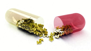 gold dollars signs in pill