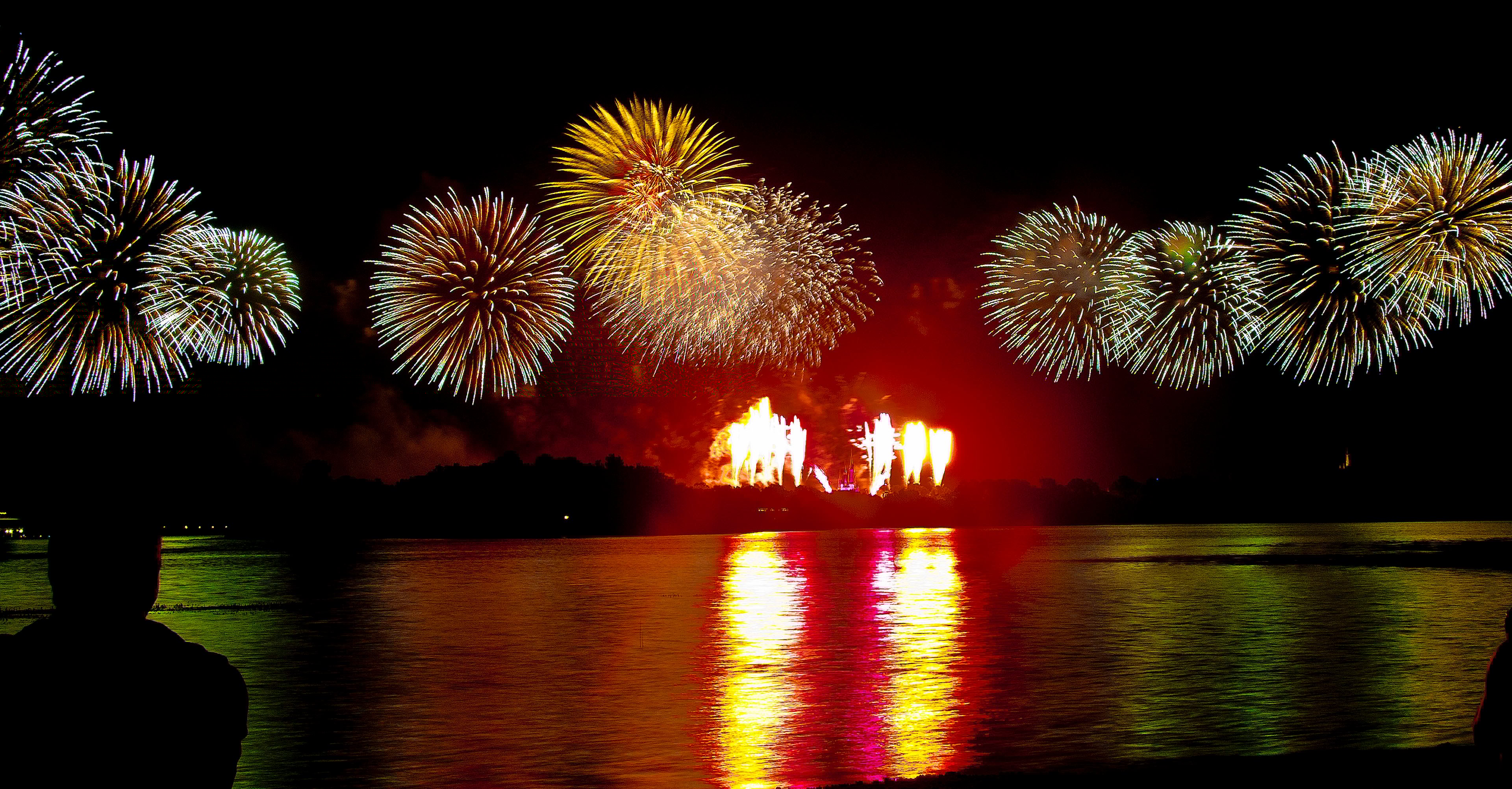 Fireworks at night over water
