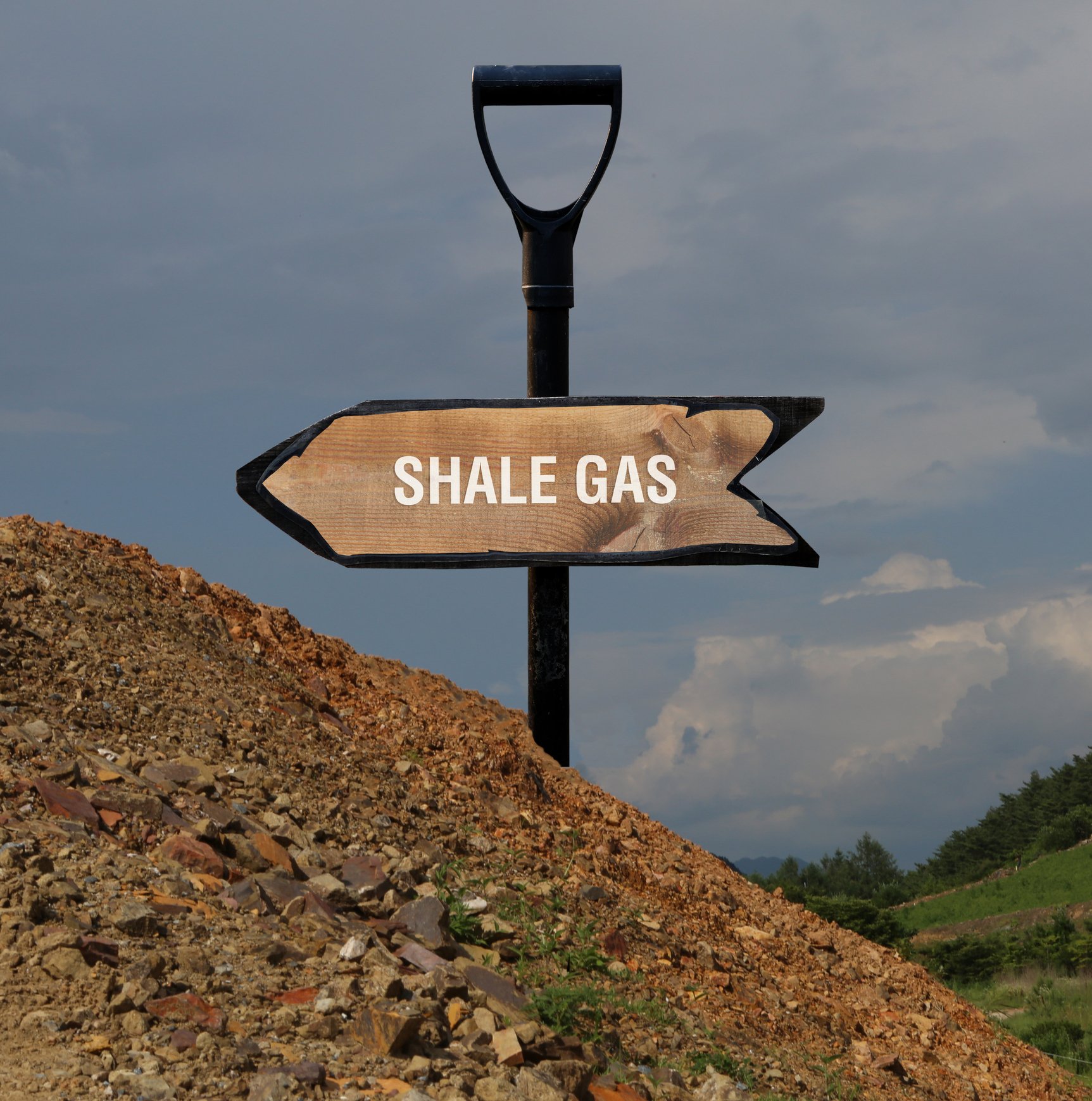 shale gas sign on shovel handle