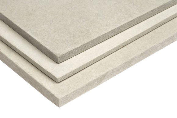 A stack of gypsum wallboard.