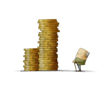 cartoon stack of coins old man