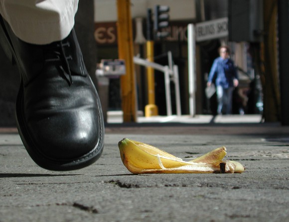 Man avoiding banana peel