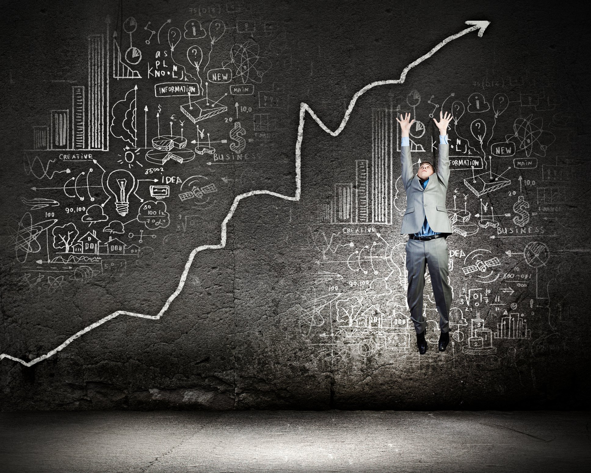 140 graph up man jump getty