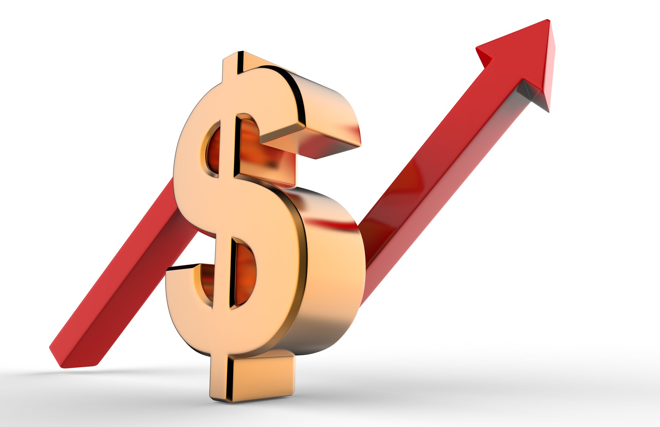 Gold dollar sign over a red arrow pointing up