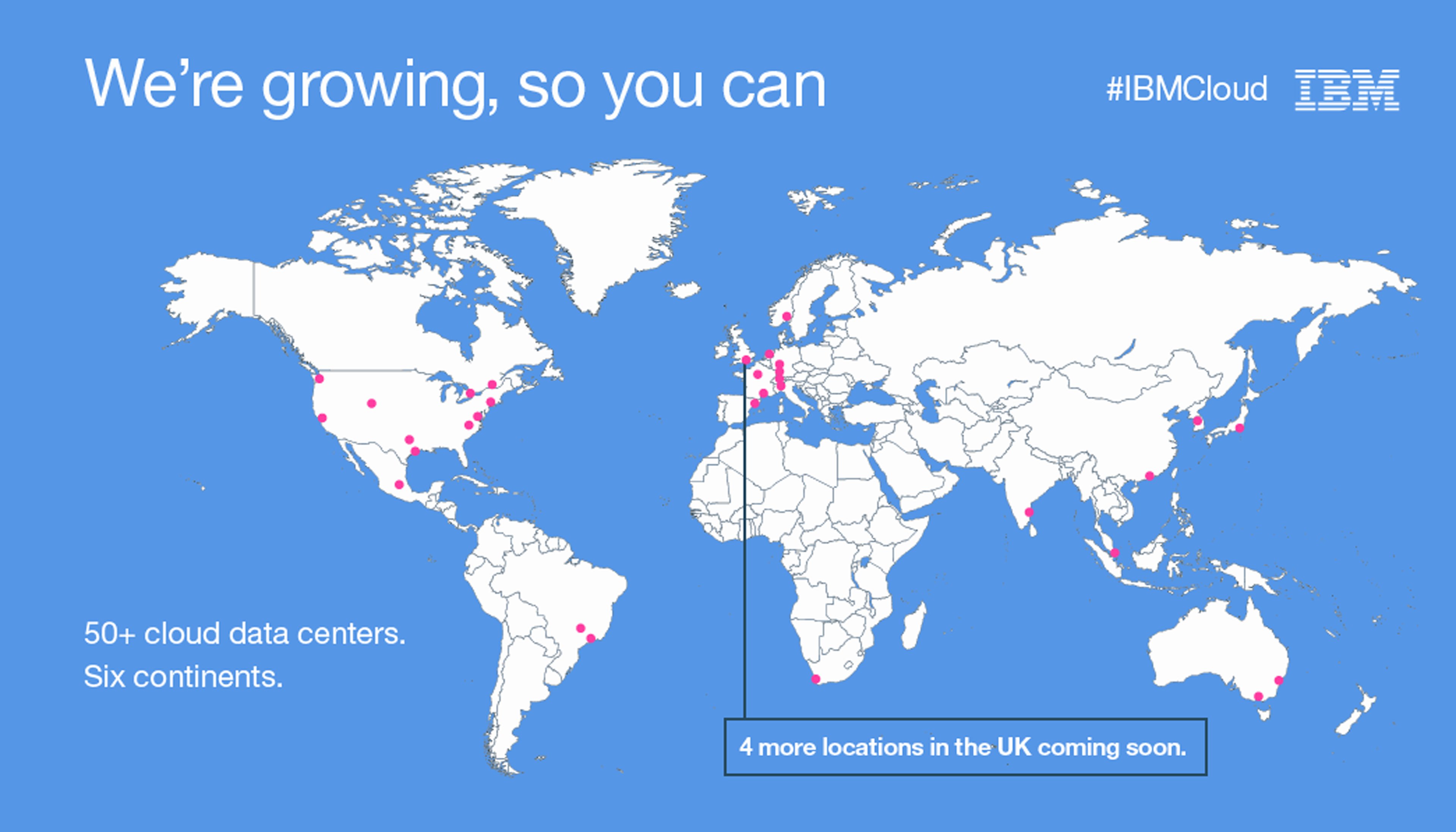 A world map of new IBM data centers