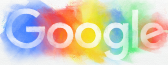 The Google trademark against a rainbow background.