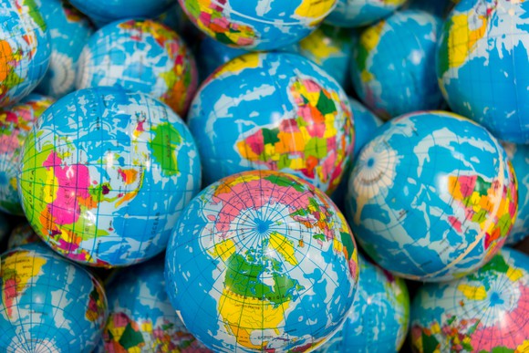 A pile of colorful globes