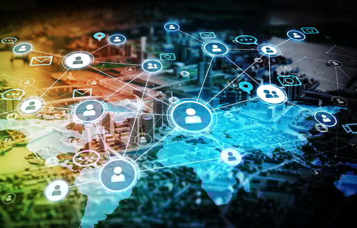 Abstract depiction of social media and networking.