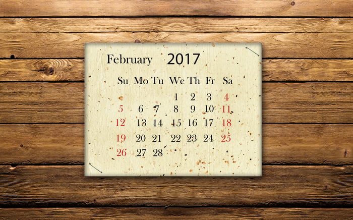 February 2017 calendar on wood wall