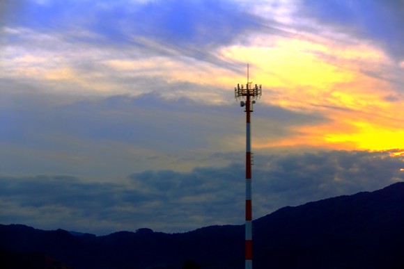 Cell tower at sunset