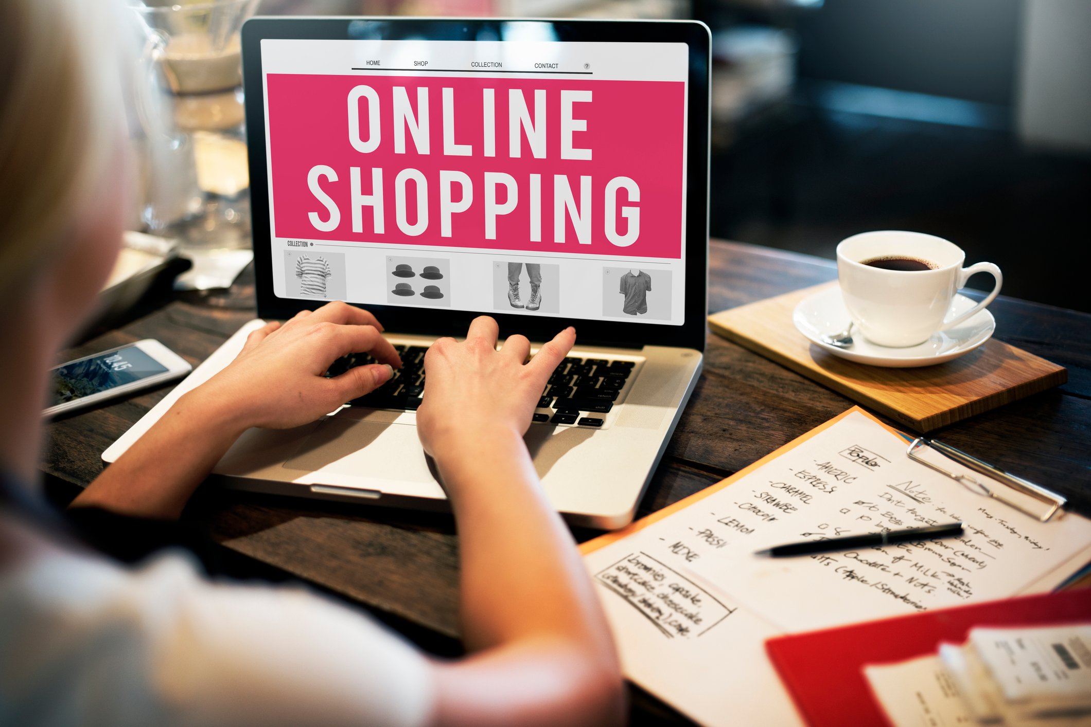 Online shopping banner on computer screen