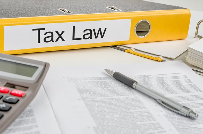 Binder with "tax law" label