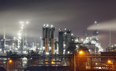 oil refinery night
