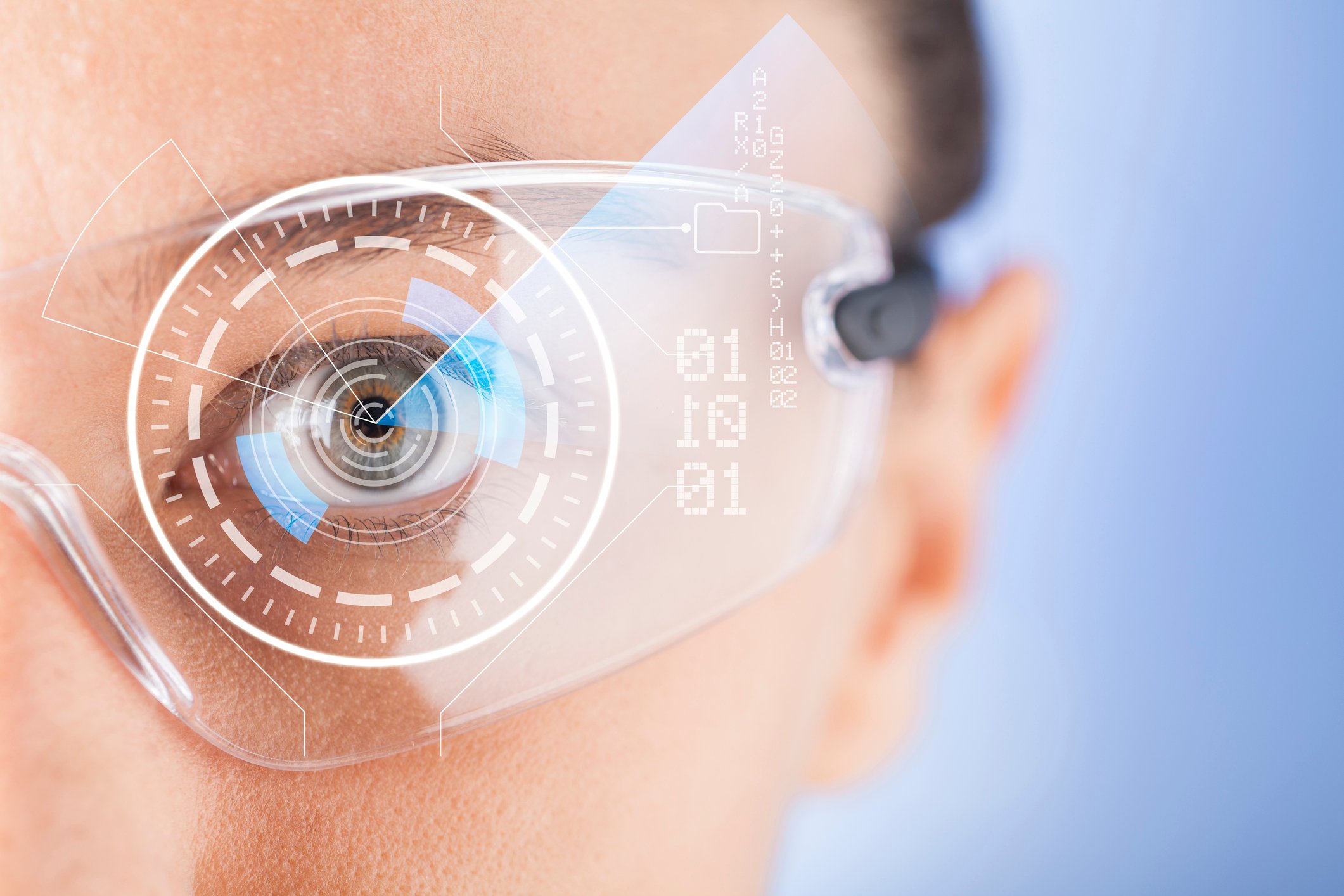 Image of woman wearing futuristic glasses.