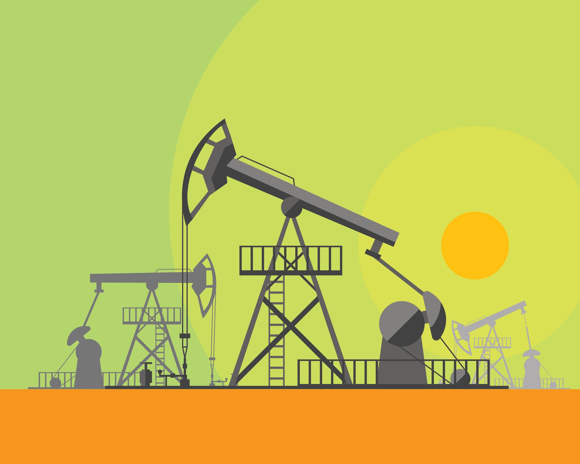 A cartoon of an oil pump against a sunlit sky.