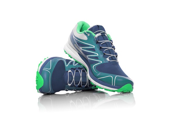 A pair of blue sneakers.