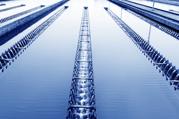 A collecting pool of filtered water. 