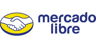 Mercadolibre logo with a handshake over a yellow circle.