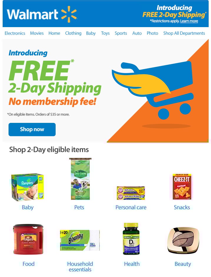 An ad for Wal-Mart's  free two-day shipping program