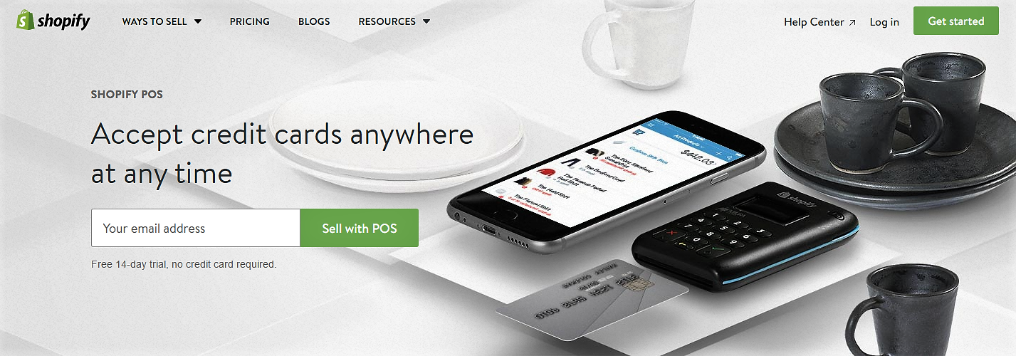 A Shopify ad showing point-of-sales hardware