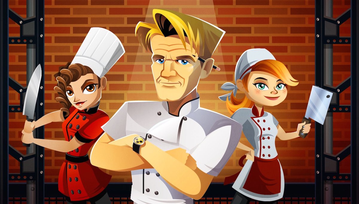 An animated picture of celebrity chef Gordon Ramsay that is featured in a Glu Mobile game.