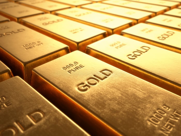 Several rows of gold bars.