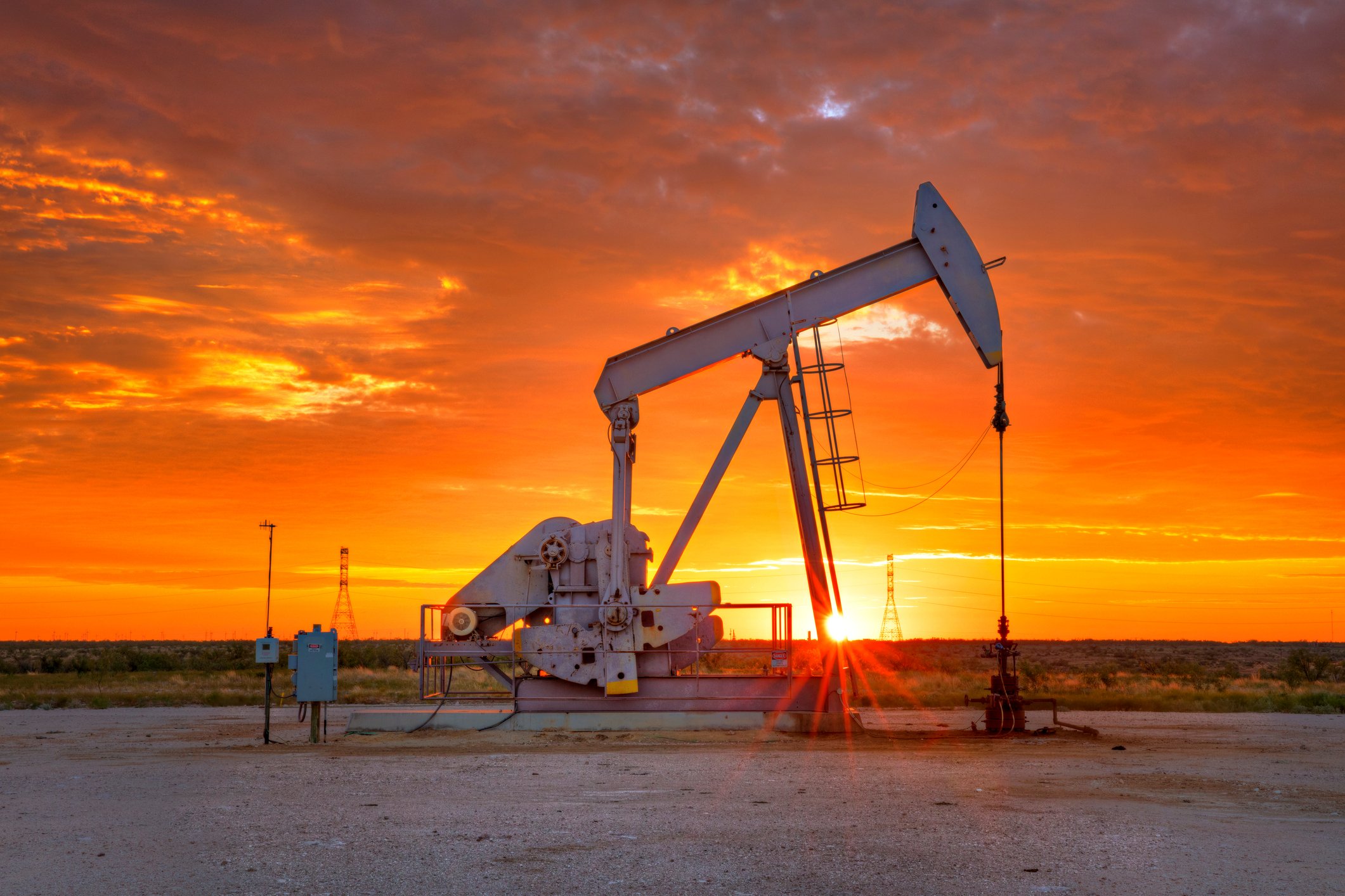 An oil pump at sunset. 