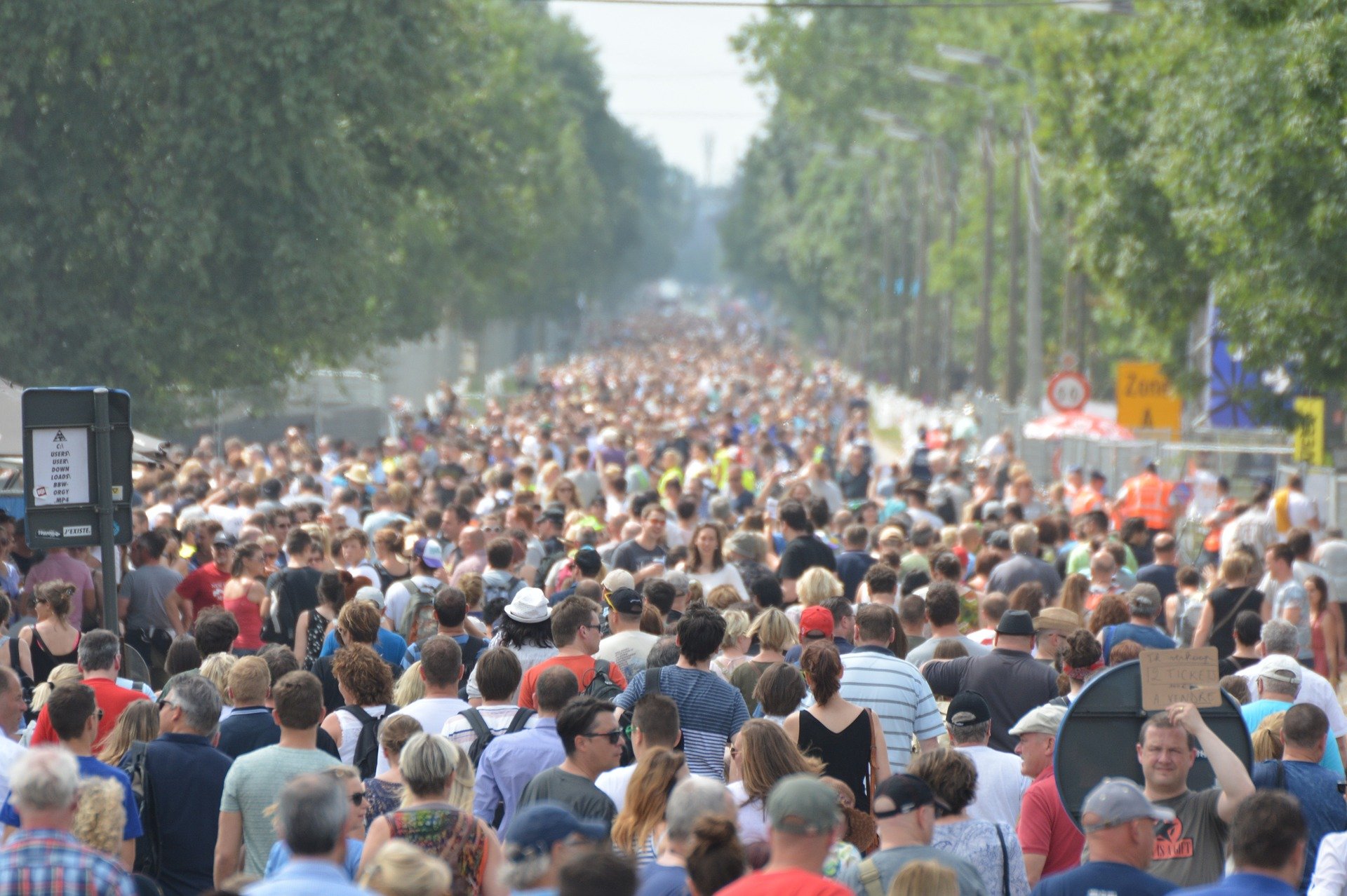 A street crowded with people.