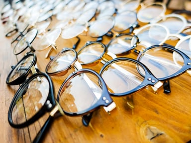 Eyewear Industry Trendy Glasses Display Close-up