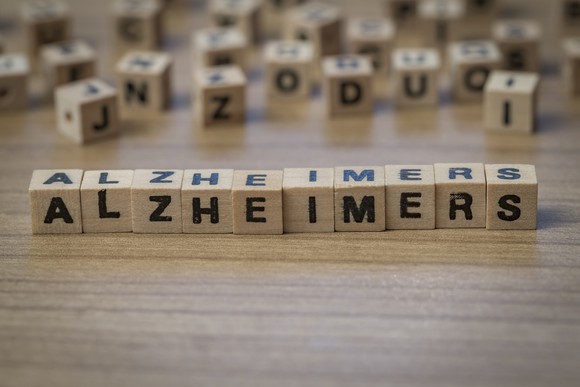 Alzheimers written on wooden cubes.