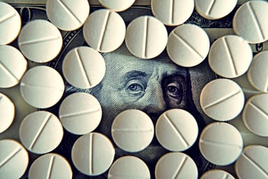 Ben Franklin peaking through pills