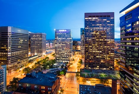 The Denver skyline, including Equity Commonwealth's 17th Street Plaza property. 
