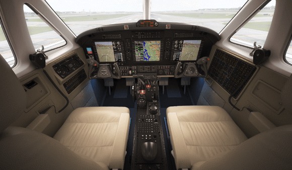 A business jet cockpit.