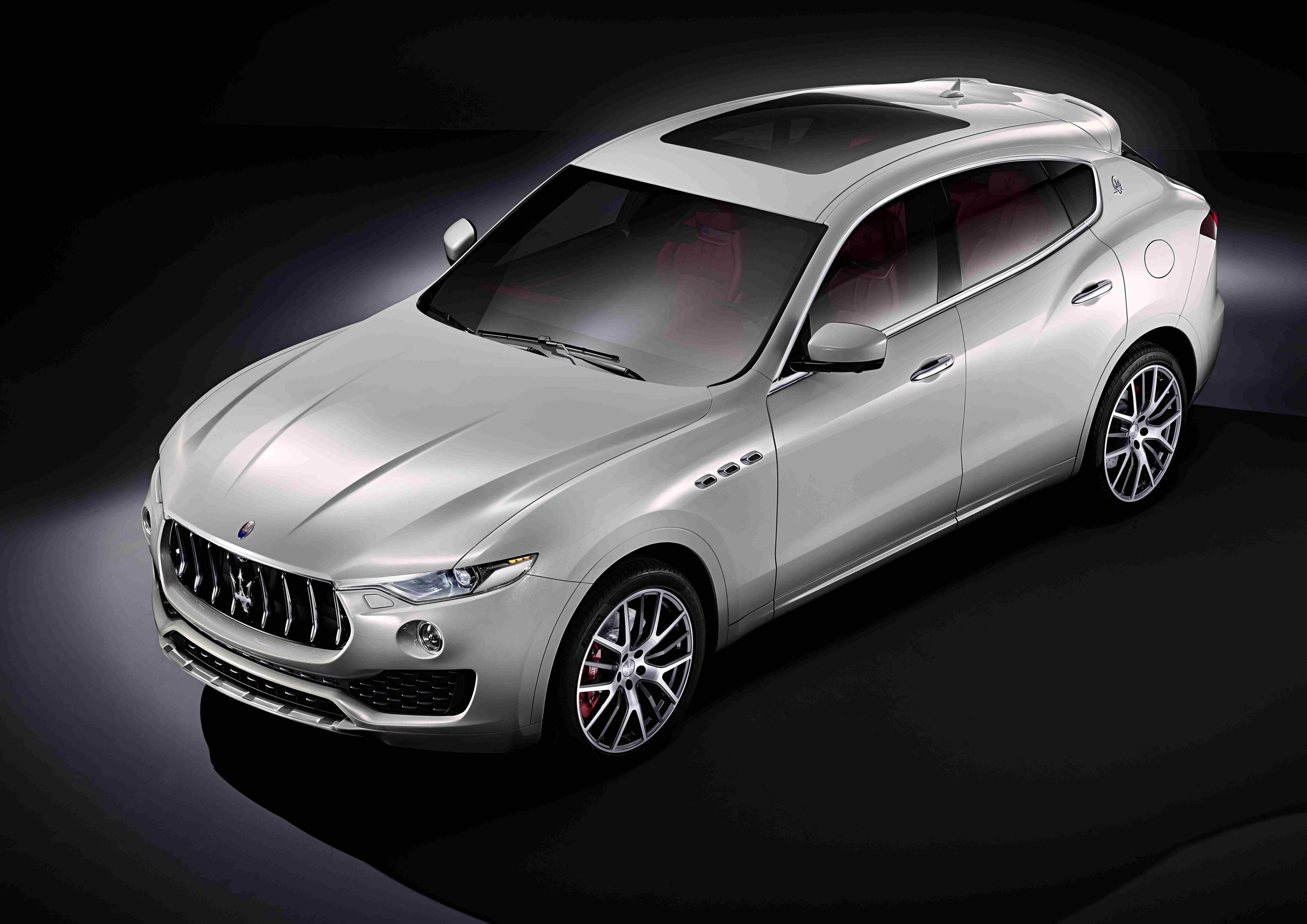 A silver Maserati Levante. 