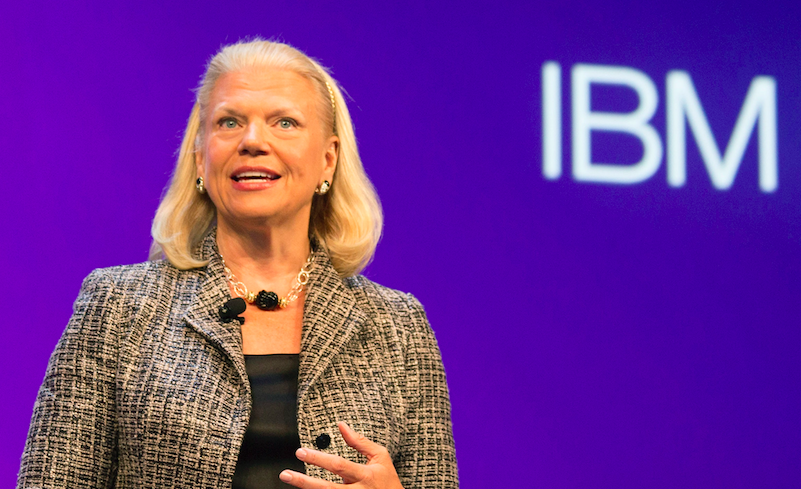 An image of IBM's CEO talking at a conference.