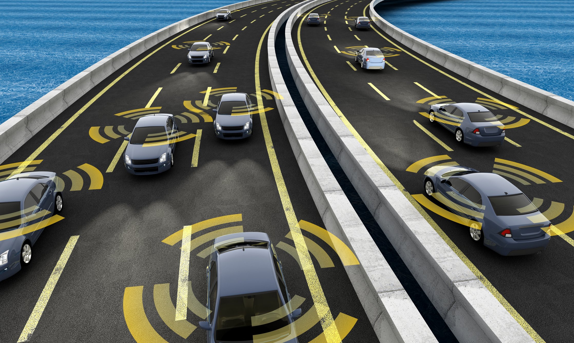 Drawing of cars on the road emitting signals to each other