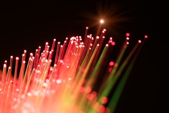 Fiber-optic cables glowing red