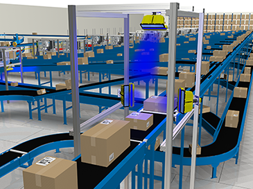 Cognex scanning equipment being used in a package-shipping logistics operation