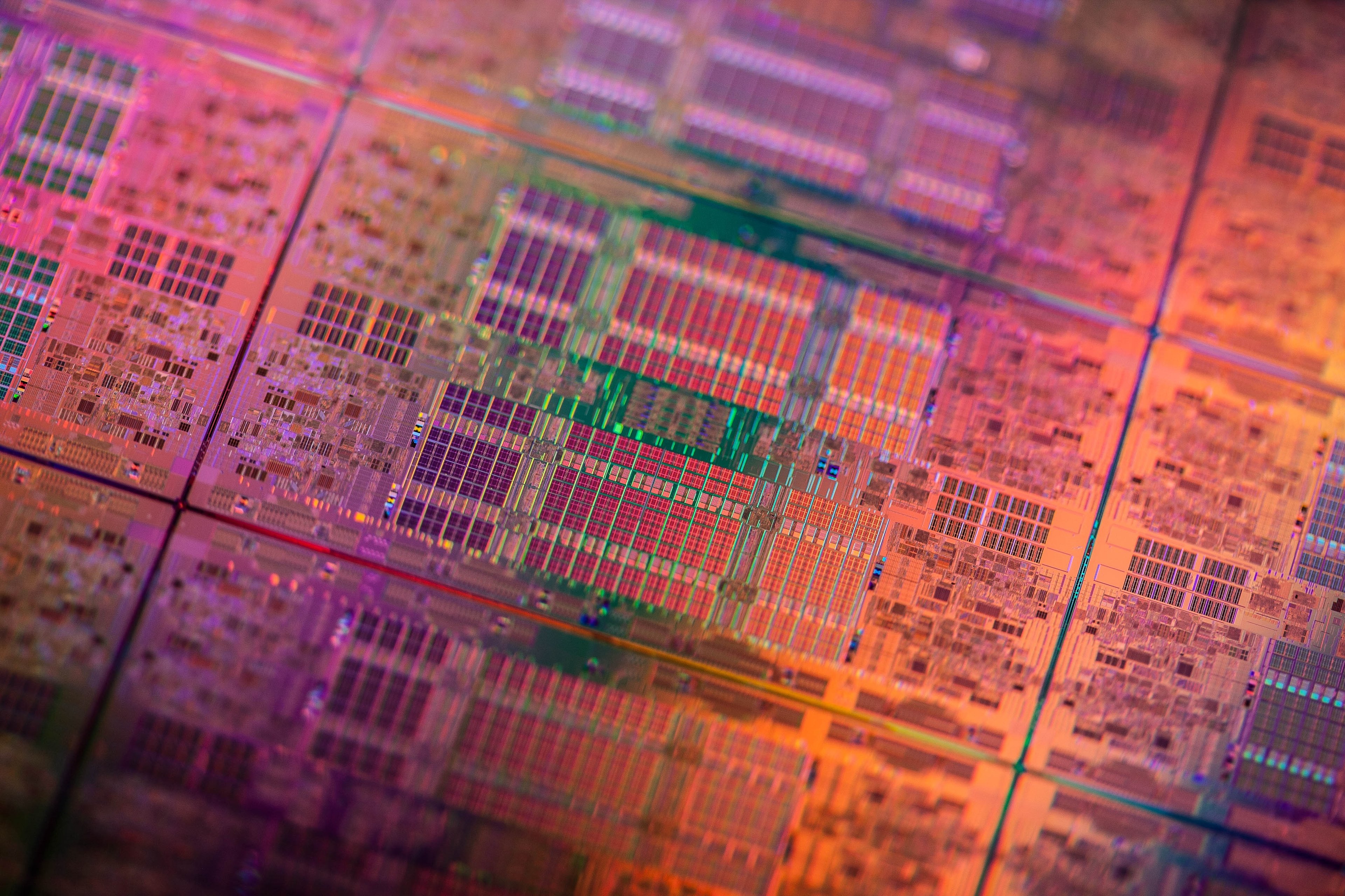 A shot of a wafer of Intel server chips. 