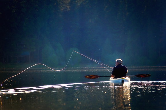 Man fishing in boat.