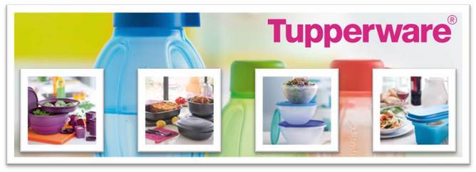 Various colorful Tupperware products.