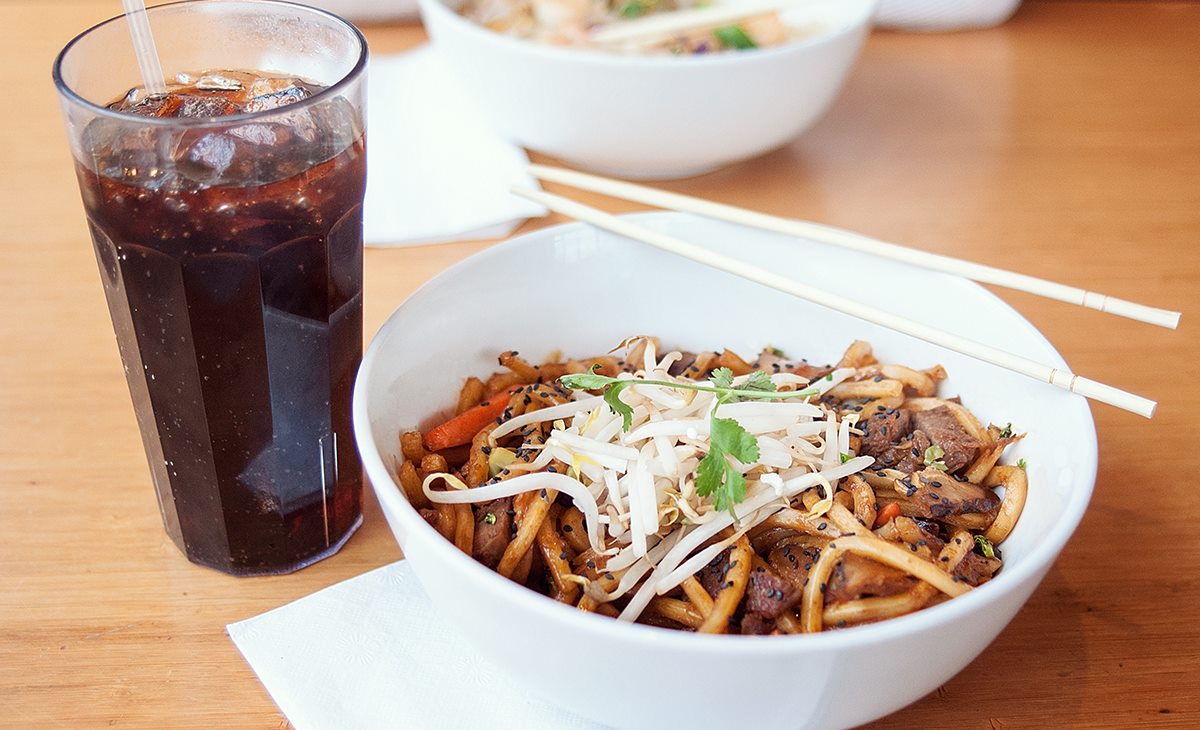 A bowl of noodles from Noodles and Company's world kitchen.
