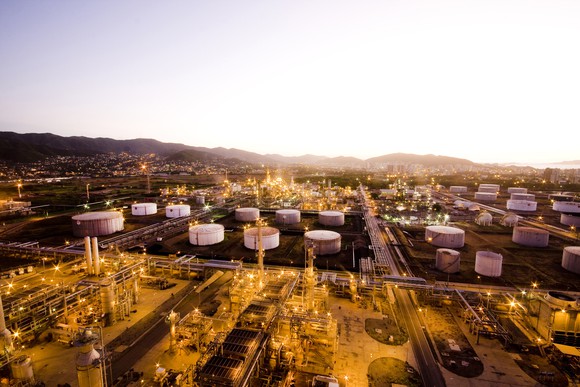 Oil refinery storage tanks